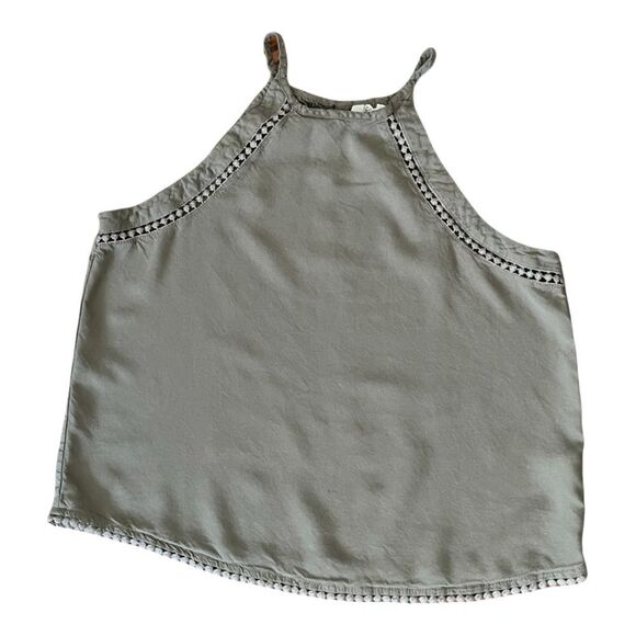 MUDD WOMENS TANK TOP CROCHET LACE CROPPED ARMY GREEN S - Picture 1 of 6